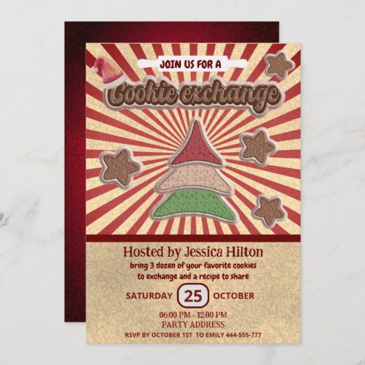 Invitation Cool plaisir rétro typographie échange de cookies (Devant / Derrière)