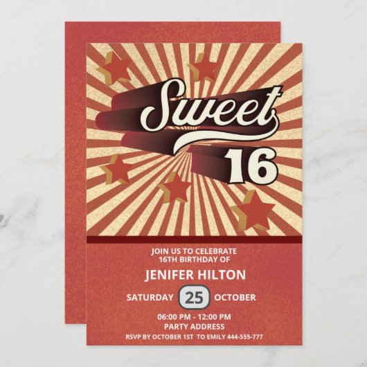 Invitation Cool plaisir typographie rétro doux 16 (Devant / Derrière)