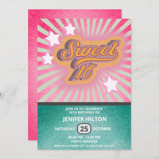 Invitation Cool plaisir typographie rétro doux 16 (Devant / Derrière)