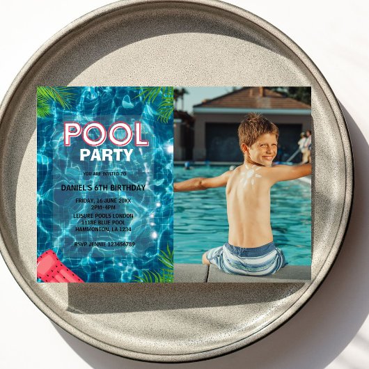 Invitation Cool Pool Party | Photo d'anniversaire de natation