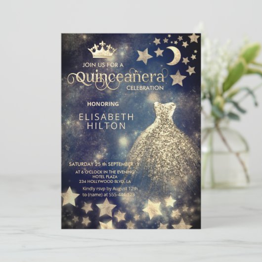 Invitation Cool princesse robe céleste étoiles lune (Debout devant)