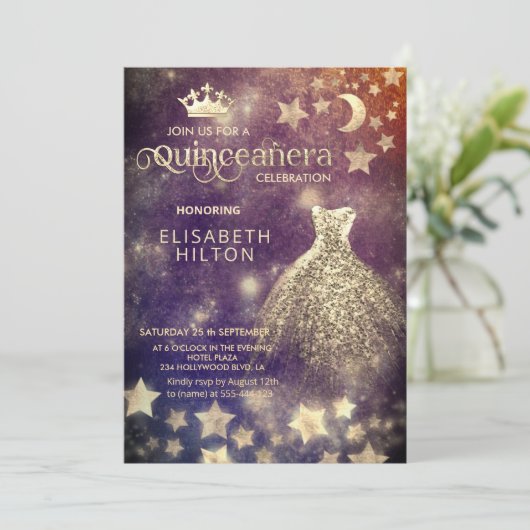 Invitation Cool princesse robe céleste étoiles lune (Debout devant)