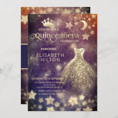 Invitation Cool princesse robe céleste étoiles lune (Devant / Derrière)