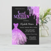 Invitation Cool Purple Parties scintillant , Robe Black Sweet (Debout devant)
