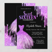 Invitation Cool Purple Parties scintillant , Robe Black Sweet (Devant / Derrière)