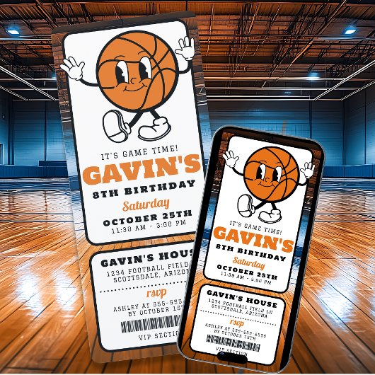Invitation Cool Retro Basketball Billets Sport Anniversaire