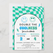Invitation Cool Retro Double Celebration Boys Joint Birthday (Devant)
