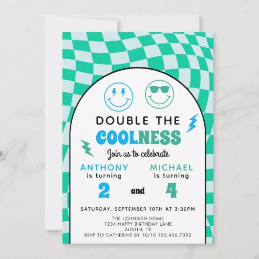 Invitation Cool Retro Double Celebration Boys Joint Birthday (Devant)