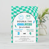 Invitation Cool Retro Double Celebration Boys Joint Birthday (Debout devant)