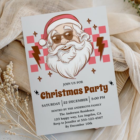 Invitation Cool Retro Santa Christmas Party