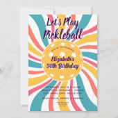 Invitation Cool Retro Sunburst Stripes Pickleball Party (Devant)