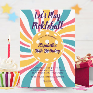 Invitation Cool Retro Sunburst Stripes Pickleball Party