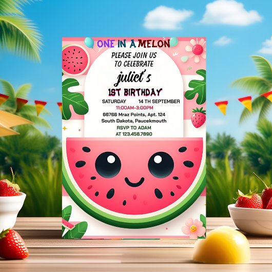 Invitation cool rose été un dans un melon premier 1er anniver