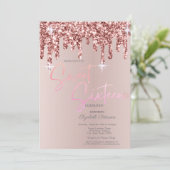 Invitation Cool Rose Gold Parties scintillant Drips Blush Pin (Debout devant)