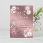Invitation Cool Rose or robe perle sweet sixteen fleuri (Debout devant)