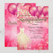 Invitation Cool rose parties scintillant de  voyant ballon (Devant / Derrière)