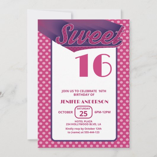 Invitation Cool rose rétro audacieuse typographie douce 16 (Devant)