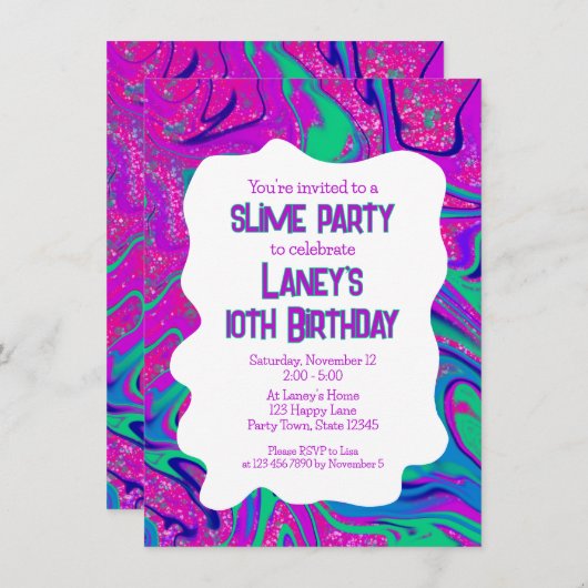 Invitation Cool Rose Turquoise Parties scintillant Filles Ann (Devant / Derrière)