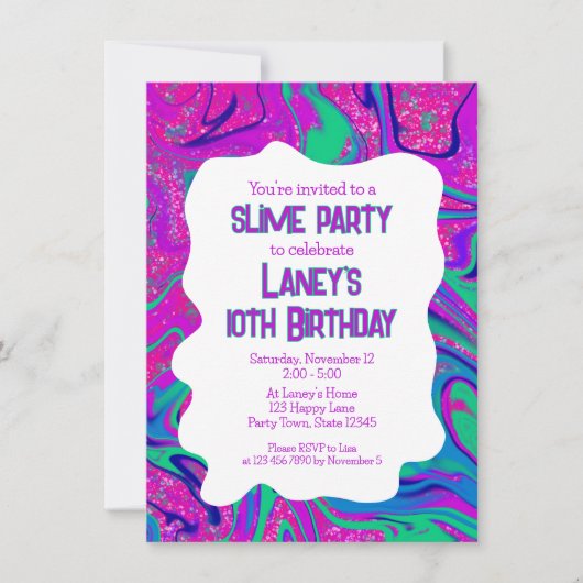 Invitation Cool Rose Turquoise Parties scintillant Filles Ann (Devant)