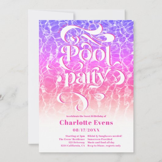 Invitation Cool script de la fête de piscine d'eau tourbillon (Devant)