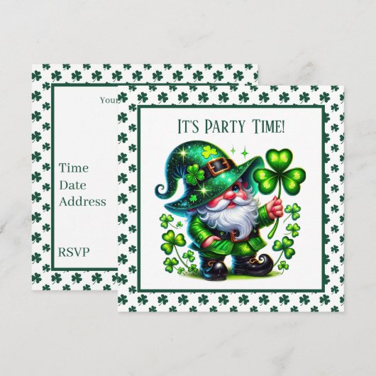 Invitation Cool shamrock tiled pattern leprechaun (Devant / Derrière)