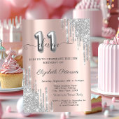Invitation Cool Silver Drips Rose Gold 11e anniversaire