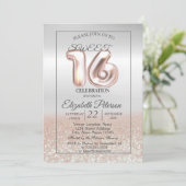 Invitation Cool Silver Rose Gold Bokeh Sweet 16 Party (Debout devant)