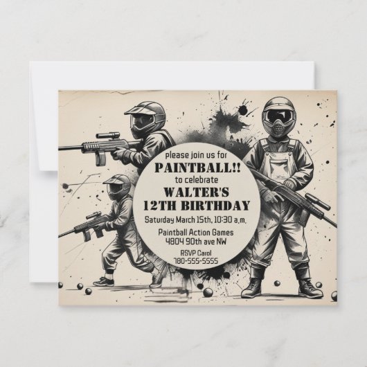 Invitation Cool Sketch Paintball Enfants Fête d'anniversaire (Devant)