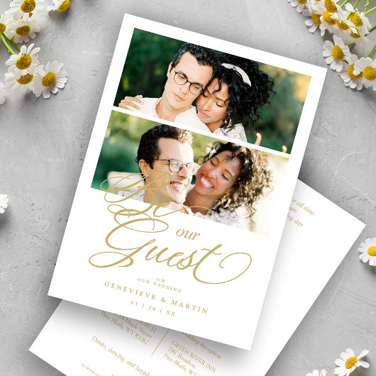 Invitation Cool Snazzy Golden Effect 2 Photos Mariage
