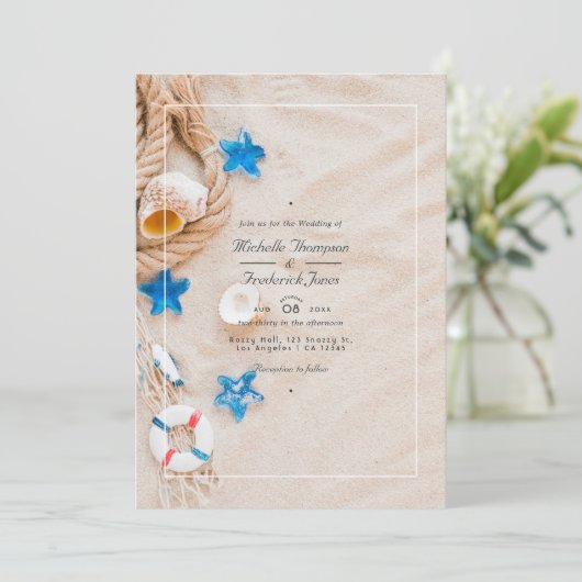 Invitation Cool Summer Beach QR Code RSVP Mariage (Debout devant)