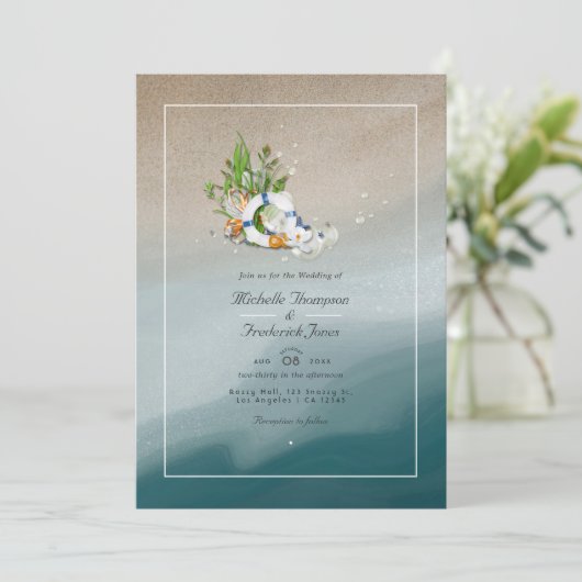 Invitation Cool Summer QR Code RSVP Beach Wedding (Debout devant)