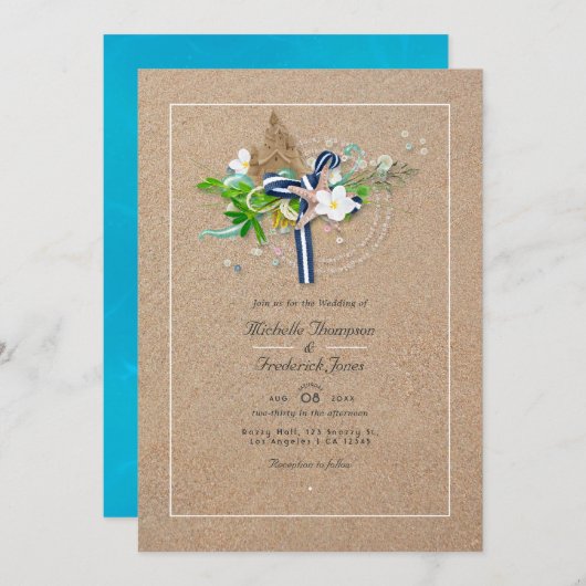 Invitation Cool Summer QR Code RSVP Beach Wedding (Devant / Derrière)