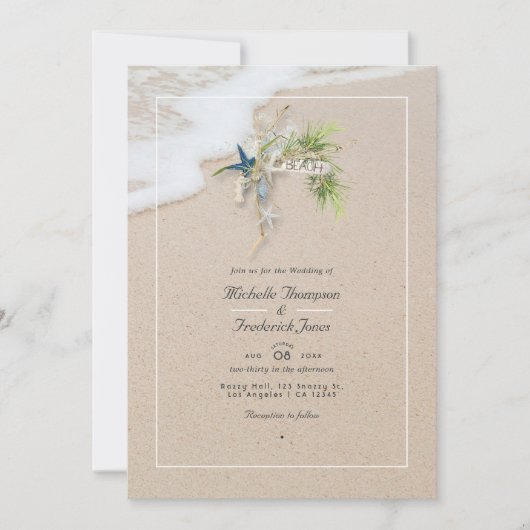 Invitation Cool Summer QR Code RSVP Beach Wedding (Devant)