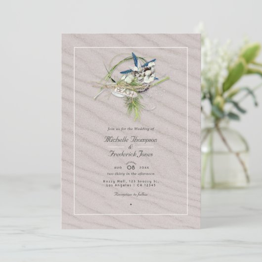 Invitation Cool Summer QR Code RSVP Beach Wedding (Debout devant)