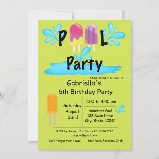Invitation Cool Summer Sun Splash Pool Fête Anniversaire (Devant)