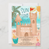 Invitation Cool Sun Fun Beach Party Sand Castle Anniversaire (Devant)