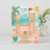 Invitation Cool Sun Fun Beach Party Sand Castle Anniversaire (Debout devant)