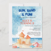 Invitation Cool Sun Fun Beach Party Sand Castle Anniversaire (Devant)