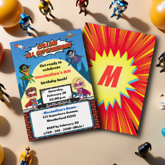 Invitation Cool Superhero Dessin de la fête d'anniversaire du
