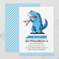 Cool T-Rex Cartoon Blue Dinosaur Anniversaire de e