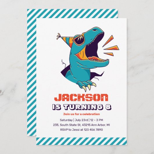 Invitation Cool T-Rex Dinosaur Garçons Anniversaire (Devant / Derrière)