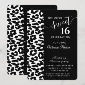 Invitation Cool Tendance noir blanc léopard doux 16 (Devant / Derrière)