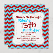 Invitation Cool tendance Turquoise Turquoise Rouge Chevron Zi (Devant / Derrière)