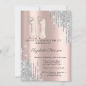 Invitation Cool Tiara Silver Drips Rose Gold 11th Birthday (Devant)