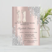 Invitation Cool Tiara Silver Drips Rose Gold 11th Birthday (Debout devant)