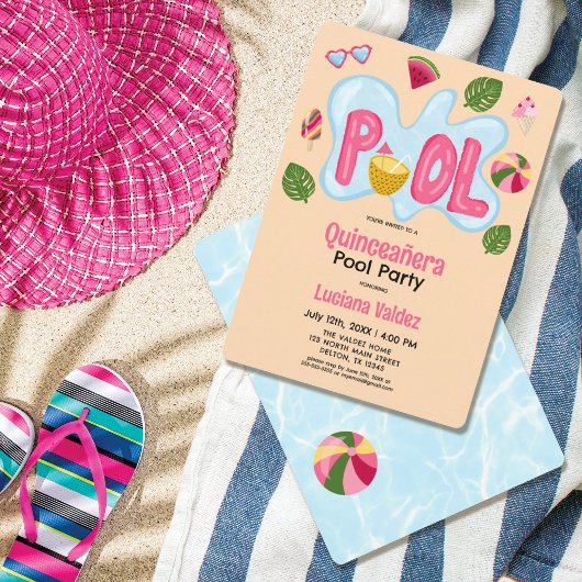 Invitation Cool Tropical Summer Pool Party Quinceañera