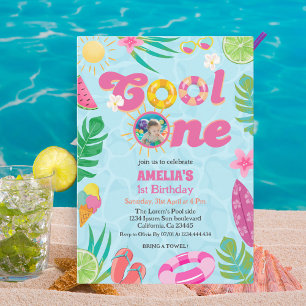 Invitation Cool une piscine tropicale été 1er anniversaire