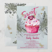 Invitation Cool vintage aquarelle verte cupcake (Devant / Derrière)