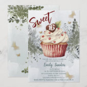 Invitation Cool vintage aquarelle verte cupcake (Devant / Derrière)