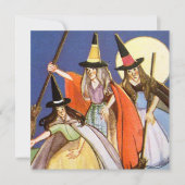 Invitation cool vintage Halloween sorcières (Devant)